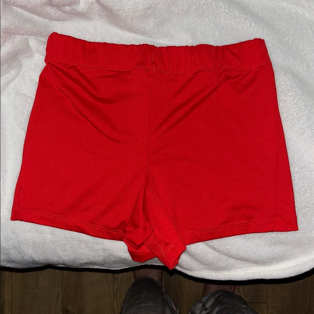 Nike Women's Bright Red Athletic Shorts with White Swoosh - Picture 3 of 4